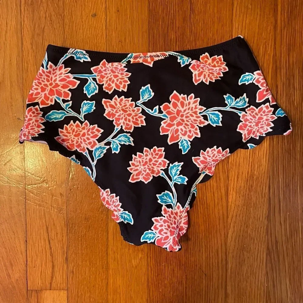 NO BRAND | black floral bathing suit bottoms XS